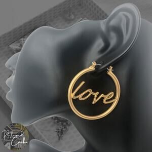 Matte Gold Love Hoop Earrings
